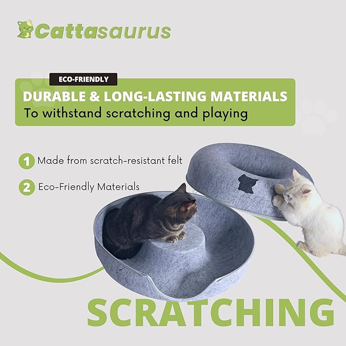 CATTASAURUS Peekaboo Cat Cave for Multiple & Large Cats Up to 30-45 Lbs, Scratch Detachable & Washable Tunnel Bed, Comfy Donut Cat Cave (Light Gray, Large) - PAWPICO
