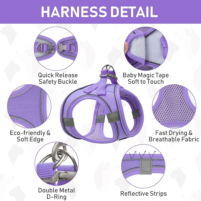 GAMUDA Small Pet Harness Collar and Leash Set, Step in No Chock No Pull Linen Fabric Soft Mesh Dog Vest Harnesses Reflective for Dogs Puppy Cats Kitten Rabbit (Purple, S) GAMUDACollarsCollection