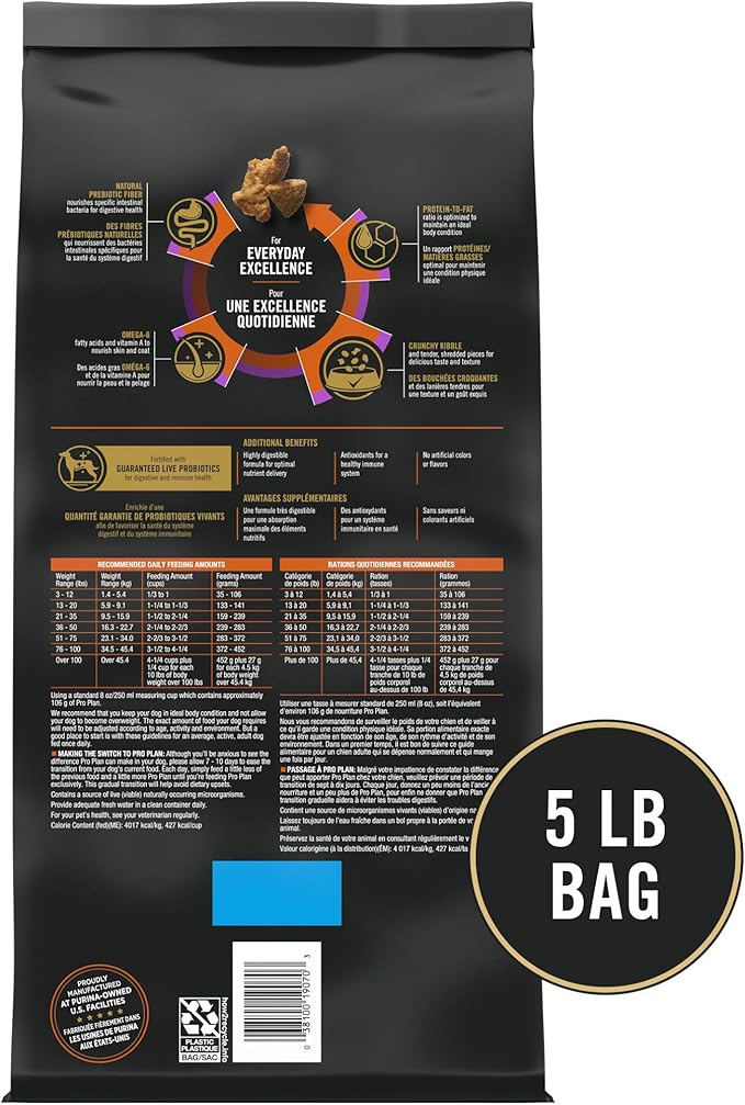 Purina Pro Plan Complete Essentials Shredded Blend Turkey and Rice Dog Food Dry Formula with Probiotics for Dogs - 5 lb. Bag - PAWPICO