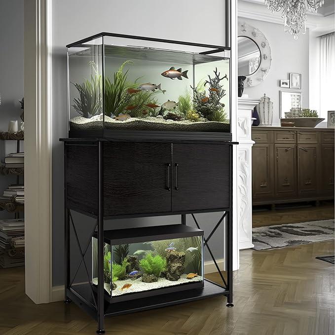 20-29 Gallon Aquarium Stand Metal Frame Fish Tank Stand with Cabinet Storage, for 20 Gallon Long Aquarium,30.7" L*16.5" W Tabletop,330LBS Capacity Black PG01YGB Herture