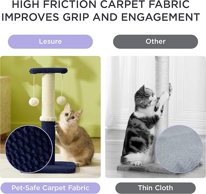 Lesure 29" Tall Cat Scratching Post - Premium Sisal Rope Highly Resistant Carpet Scratching Posts for Indoor Cats Adults, Sturdy Large Cat Scratch Pole with Hanging Ball, Blue - PAWPICO