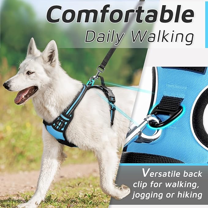 Eagloo Dog Harness Large Breed, No Pull Service Vest with Reflective Strips and Control Handle, Adjustable and Comfortable for Easy Walking, No Choke Pet Harness with 2 Metal Rings, Sky Blue, XL GoExplorewithEagloo