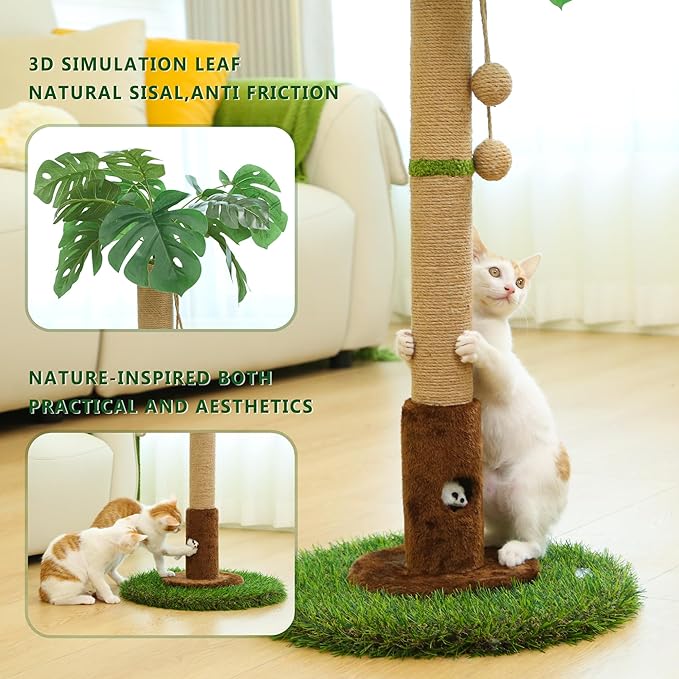 Cat Scratching Post for Indoor Cats and Kitten - 35.43" Tall Cat Scratching Post with Sisal Rope,Palm Tree Cat Scratch Post with Hanging Ball - PAWPICO