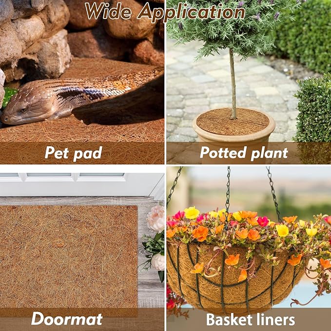 ZeeDix 3 Rolls Coconut Fiber Reptile Substrate Mat, 24 x 48 inches Natural Coco Mat Reptile Carpet Coco Fiber Liner Turtle Bedding Reptile Terrarium Liner for Lizard Snake Turtle Gecko Bearded Dragon ZeeDix