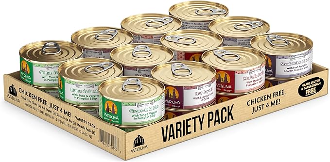 Weruva Classic Dog Food, Variety Pack, Chicken Free, Just 4 Me, Wet Dog Food, 5.5oz Cans (Pack of 24) - PAWPICO