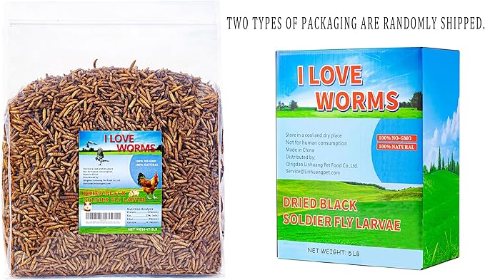 I LOVE WORMS Dried Black Soldier Fly Larvae (5lb), 100% Natural Non-GMO, Treat for Chickens, More Calcium Chicken Feed Than Mealworms ILOVEWORMS