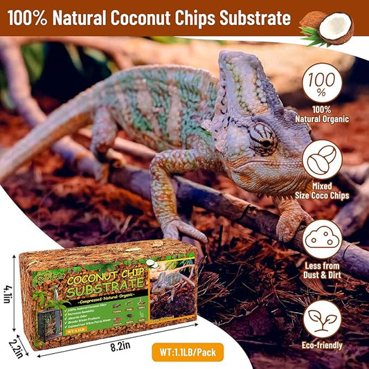 Riare 6 Pack Natural Coconut Chip Substrate for Reptiles- Compressed Coconut Husk Reptiles Bedding, Coco Husk Chip Terrarium Substrate for Snakes, Tortoises, Ball Python, Frogs, Bearded Dragon, Lizard Riare