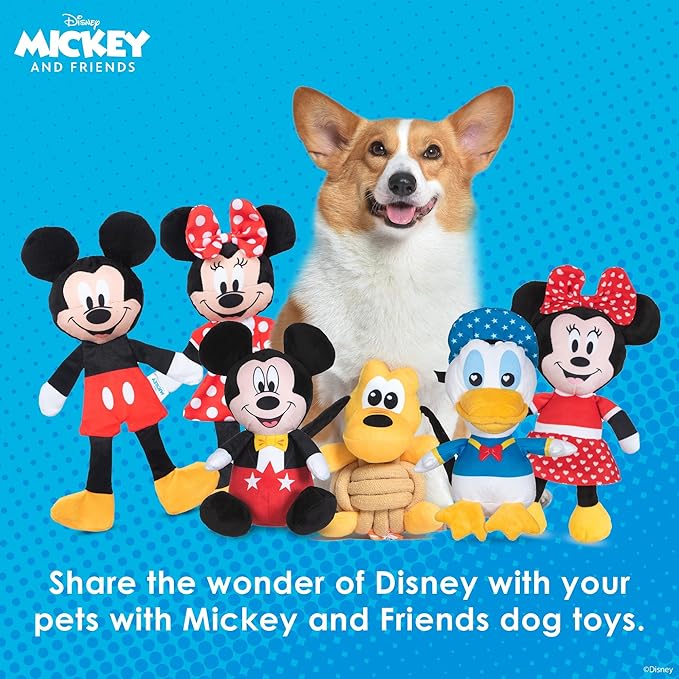 Mickey Mouse & Minnie Mouse Plush Squeaker with Crinkle Flattie Body Dog Toy Set | Disney Dog Toys | Plush Squeaker Toy for Dogs Inspired by Mickey Mouse, 13.5in - 2 Pack - PAWPICO