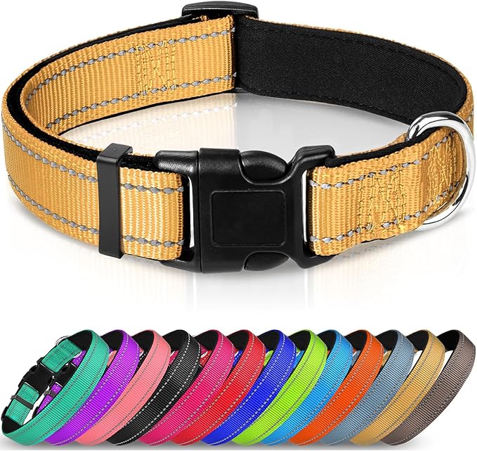 Joytale Reflective Dog Collar,Soft Neoprene Padded Breathable Nylon Pet Collar Adjustable for Small Dogs,Khaki,S - PAWPICO