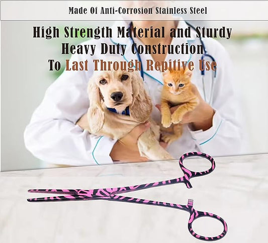 Dog Pet Ear/Nose Hair Puller Grooming Hemostat Locking Forceps Pliers, 5.5" (14cm), Straight (Pink Swirls) A2Z+SCILAB