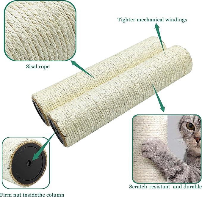 Cat Scratching Post Replacement Pole,2 PCS 11.81in Cat Tree Replacement Post,Natural Sisal Cat Tree Replacement Parts with M8 Screws,Cat Scratch Post Replacement for Refurbishment (11.8in/30cm) - PAWPICO