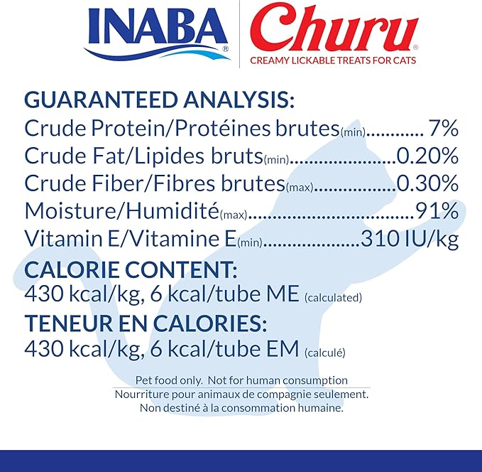INABA Churu Cat Treats, Lickable, Squeezable Creamy Purée with Vitamin E, 0.5 Ounces per Tube, 120 Tubes Total, Tuna Variety INABA