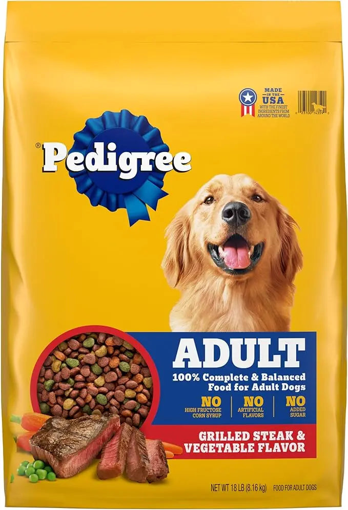 Pedigree Complete Nutrition Adult Dry Dog Food, Grilled Steak & Vegetable Flavor, 18 lb. Bag - PAWPICO