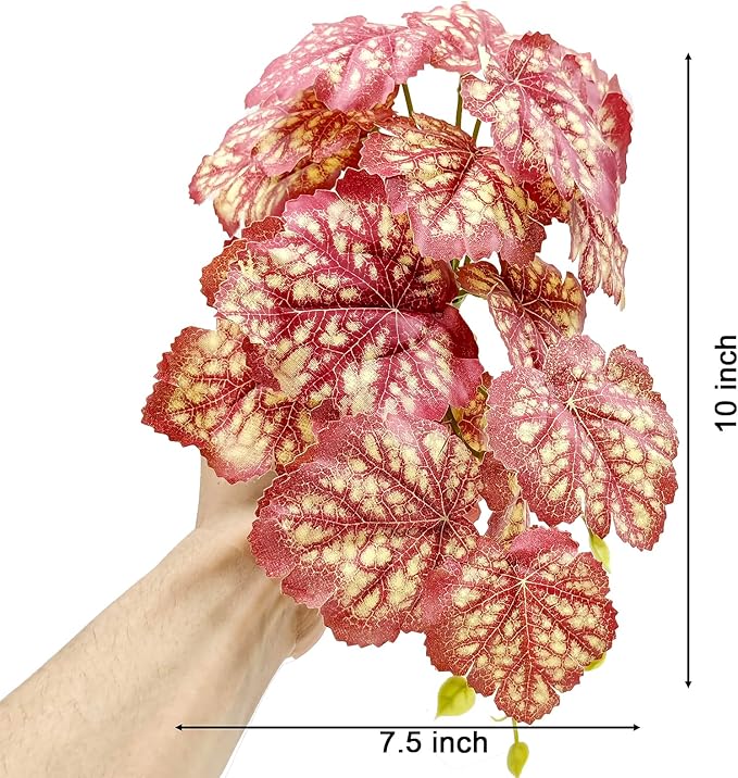 Woyrise Reptile Plants, Terrarium Hanging Plants Vines for Reptile Tank, Amphibian Habitat Leaves Decor with Suction Cup for Bearded Dragon Lizard Snake Gecko Frog Hermit Crab - 2Pcs Pink Heuchera Woyrise