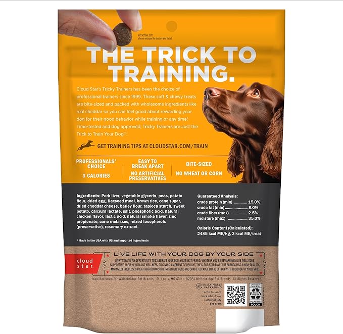 Cloud Star Tricky Trainers Soft & Chewy Dog Training Treats 14 oz Pouch, Cheddar Flavor, Low Calorie Behavior Aid with 360 treats - PAWPICO