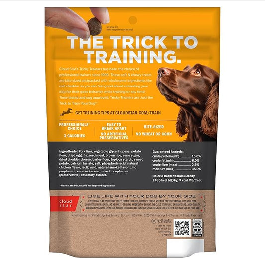 Cloud Star Tricky Trainers Soft & Chewy Dog Training Treats 14 oz Pouch, Cheddar Flavor, Low Calorie Behavior Aid with 360 treats - PAWPICO