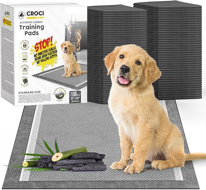 CROCI Charcoal Puppy Pads 23"x24" Standard Size, Odor-Control Carbon Dog Training Pads Absorbs Up to 4 Cups of Liquid, 6-Layer Leak-Proof & Quick Dry Pee Pads for Dogs, Disposable (100 Counts) - PAWPICO