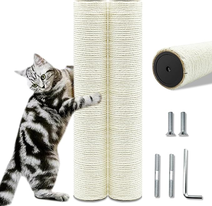 Cat Scratching Post Replacement Pole,2 PCS 15.7in Cat Tree Replacement Post,Natural Sisal Cat Tree Replacement Parts with M8 Screws,Cat Scratch Post Replacement for Refurbishment (15.7in/40cm) - PAWPICO