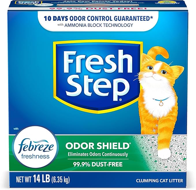 Fresh Step Odor Shield Clumping Litter With Febreze Freshness, Continuous Cat Litter Odor Eliminator, 14 lb. Box - PAWPICO