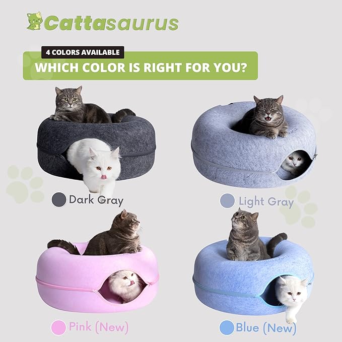 CATTASAURUS Peekaboo Cat Cave for Multiple & Large Cats Up to 30-45 Lbs, Scratch Detachable & Washable Tunnel Bed, Comfy Donut Cat Cave (Dark Gray, Large) - PAWPICO