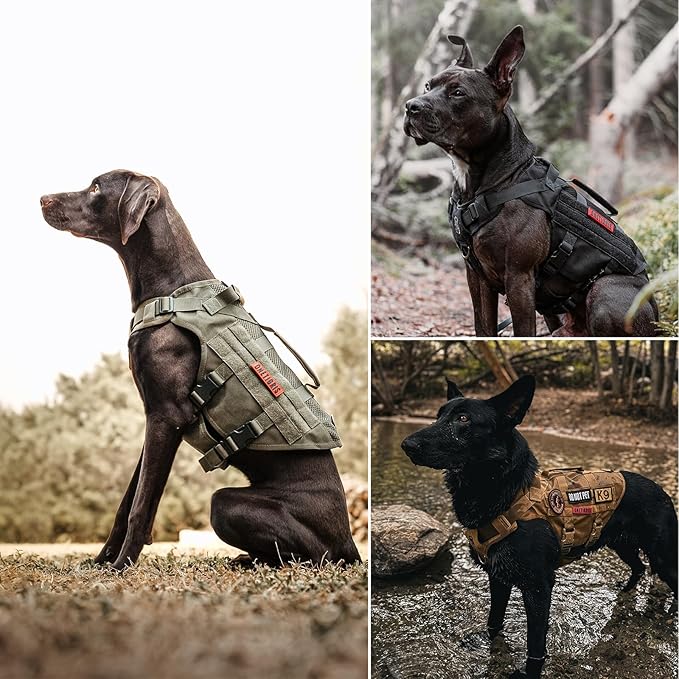 OneTigris Tactical Dog Harness for Small Dog, No Pull Small Dog Vest Harness with Handles Breathable Military Dog Molle Vests, Harness for Walking Hiking Training (Grey, XS) - PAWPICO