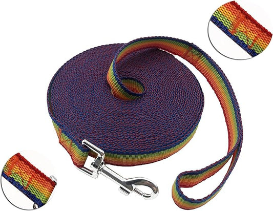 15ft 20ft 30ft 40ft 50ft Long Dog/Puppy Lead Obedience Recall Training Dog Leashes for Small Medium Dogs Camping, Training, Play, or Backyard (Rainbow, 1" x 15FT) PETGOGO