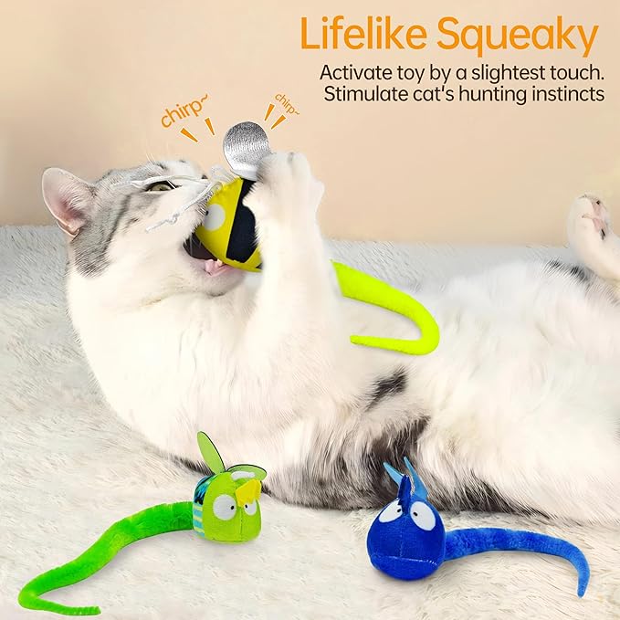 Chirping Cat Toys Hanging Cat Feather Toy - Catnip Interactive Cat Toys for Indoor Cats - Automatic Cat Toy for Cat Exercise & Kicker to Self Play (Bee) - PAWPICO