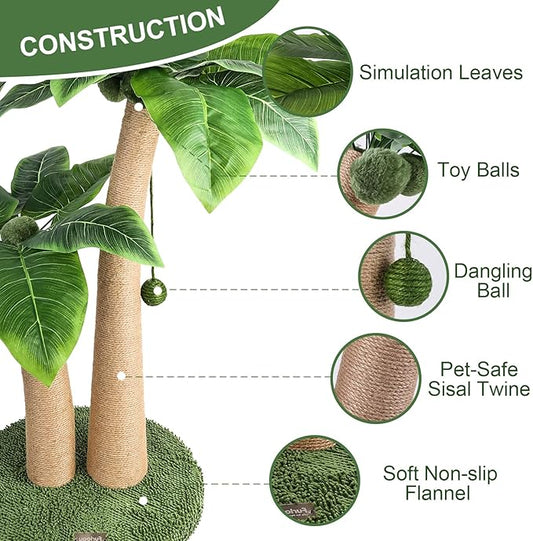 Cat Scratching Post Cat Scratcher, 35" Tall Cat Post with Natural Sisal Rope, 5 Interactive Toy Balls and 2 Curved Design Cat Scratching Posts for Indoor Cats Adults and Kitten (Style B) - PAWPICO