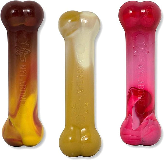 Nylabone Power Chew Flavor Frenzy Bone Chew Toy for Dogs, Indestructible Chew Toys for Aggressive Chewers, Chili Cheese Dog, & Popcorn & Cherry Flavor, Small/Regular - Up to 25 Ibs. (3 Count) - PAWPICO