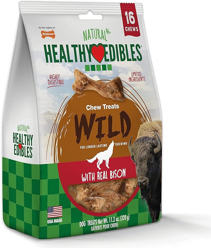 Nylabone Healthy Edibles Wild Natural Long-Lasting Bison Flavor Bone Chew Treats for Dogs, Small (16 Count) (Pack of 2) - PAWPICO