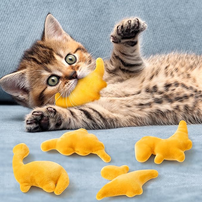 MALLMALL6 Catnip Toys for Cat - 5Pcs Dino Nuggets Cat Toys, Dinosaur Chicken Nugget Catmint Interactive Gift for Indoor Cats, Plush Golden Cat Supplies, Chew Cat Toy Set, Cute Pet Gifts for Cat Lover - PAWPICO