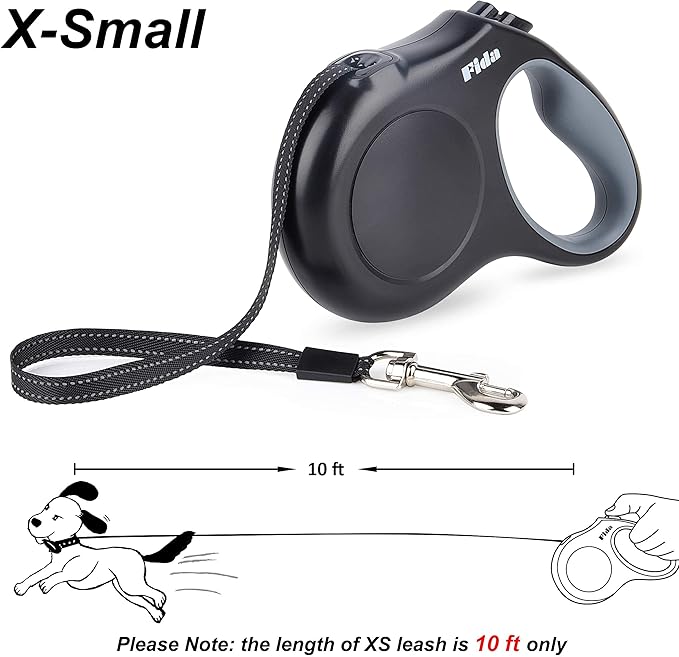 Fida Retractable Dog Leash X-Small Breed, 10 ft Durable Pet Walking Leash for Extra Small Dogs/Cats/Small Animals up to 18 lbs, 360° Tangle Free, Black Fida
