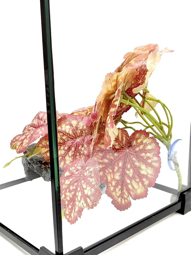 Woyrise Reptile Plants, Terrarium Hanging Plants Vines for Reptile Tank, Amphibian Habitat Leaves Decor with Suction Cup for Bearded Dragon Lizard Snake Gecko Frog Hermit Crab - 2Pcs Pink Heuchera Woyrise