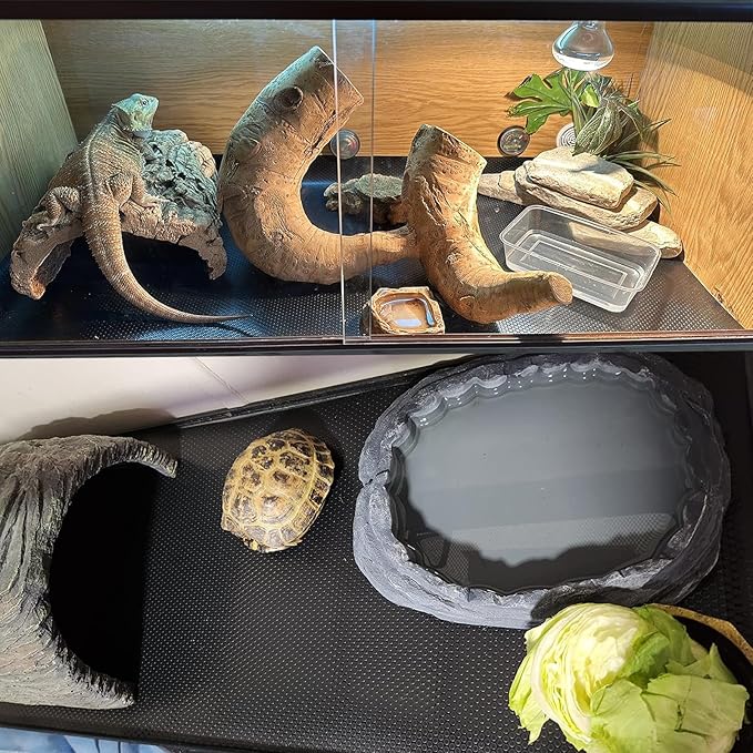 Bearded Dragon Tank Accessories, Reptile Mat, Reptile Terrarium Substrate Liner for Leopard Gecko, Lizard, Snake, Tortoise, Iguana Non-Adhesive Reptile Flooring (18"x36" Black) zunzingy
