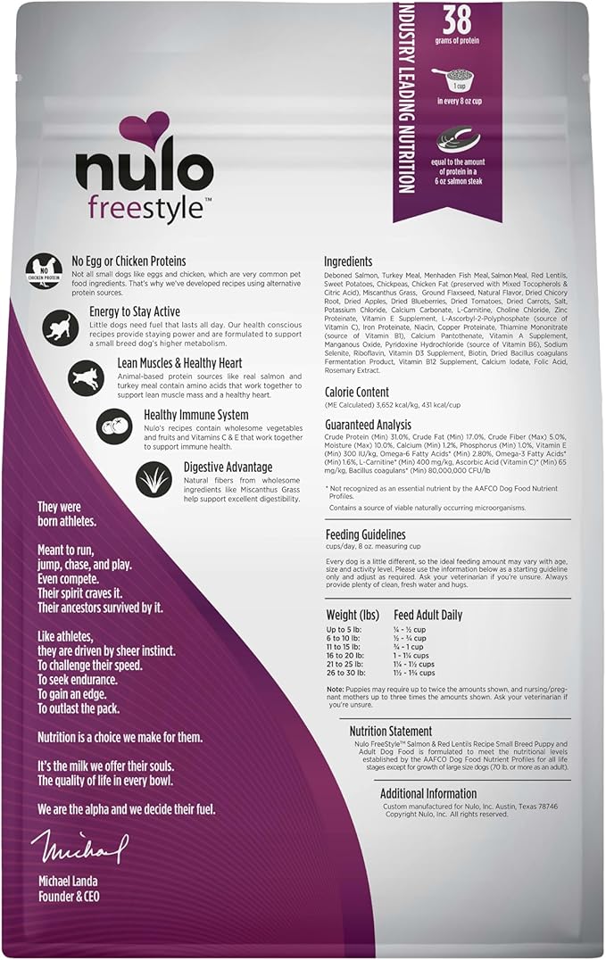 Nulo Freestyle Small Breed Dog Food, Premium Adult and Puppy Grain-Free Dry Smaller Sized Kibble Food, with BC30 Probiotic for Healthy Digestion Support, 6 Pound (Pack of 1) - PAWPICO