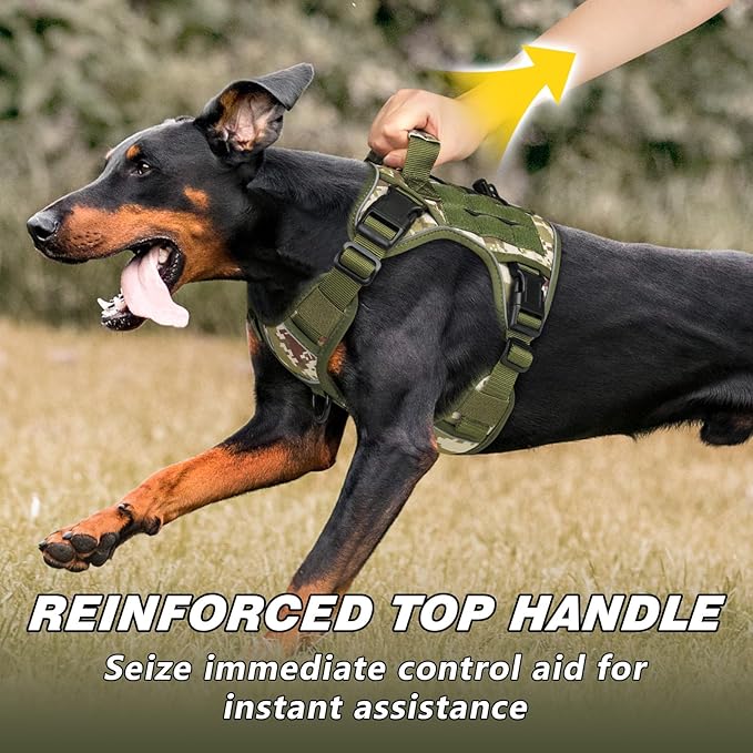 WINGOIN Tactical Dog Harness for Small Dogs, Heavy Duty No Pull Dog Harness with Handle, Adjustable Reflective Military K9 German Shepherd Dog Vest for Training, Walking, Hiking, Green Camo(S) - PAWPICO