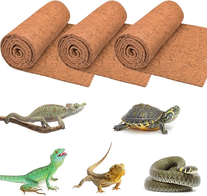 ZeeDix 3 Rolls Coconut Fiber Reptile Substrate Mat, 24 x 48 inches Natural Coco Mat Reptile Carpet Coco Fiber Liner Turtle Bedding Reptile Terrarium Liner for Lizard Snake Turtle Gecko Bearded Dragon ZeeDix