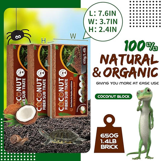 LEICHTEN Coco Coir Bricks Substrate for Reptiles,3 Pcs Natural Organic Coconut Fiber Substrate Bedding,Odor Absorbing for Snakes, Tortoises,Hermit Crab,Bearded Dragon,Geckos,Frogs LEICHTEN