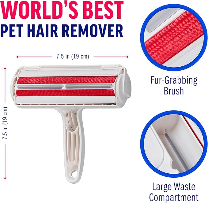 Chom Chom Roller Pet Hair Remover and Reusable Lint Roller - ChomChom Cat and Dog Hair Remover for Furniture, Couch, Carpet, Clothing and Bedding - Portable, Multi-Surface Fur Removal Tool - PAWPICO