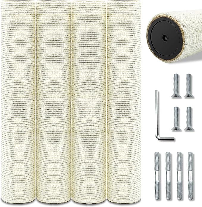 Cat Scratching Post Replacement Pole,4 PCS 15.7 in Cat Tree Replacement Post,Natural Sisal Cat Tree Replacement Parts with M8 Screws - PAWPICO