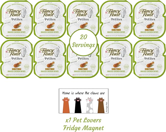 Fancy Feast Gourmet Grain-Free Meals Wet Cat Food Pate and Gravy Petites 10 Twin Pack Trays, 20 Servings (Braised Chicken Pate) - PAWPICO