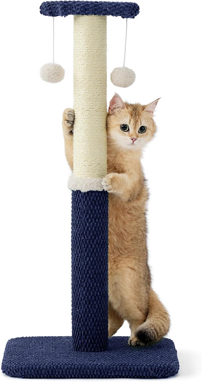 Lesure 29" Tall Cat Scratching Post - Premium Sisal Rope Highly Resistant Carpet Scratching Posts for Indoor Cats Adults, Sturdy Large Cat Scratch Pole with Hanging Ball, Blue - PAWPICO
