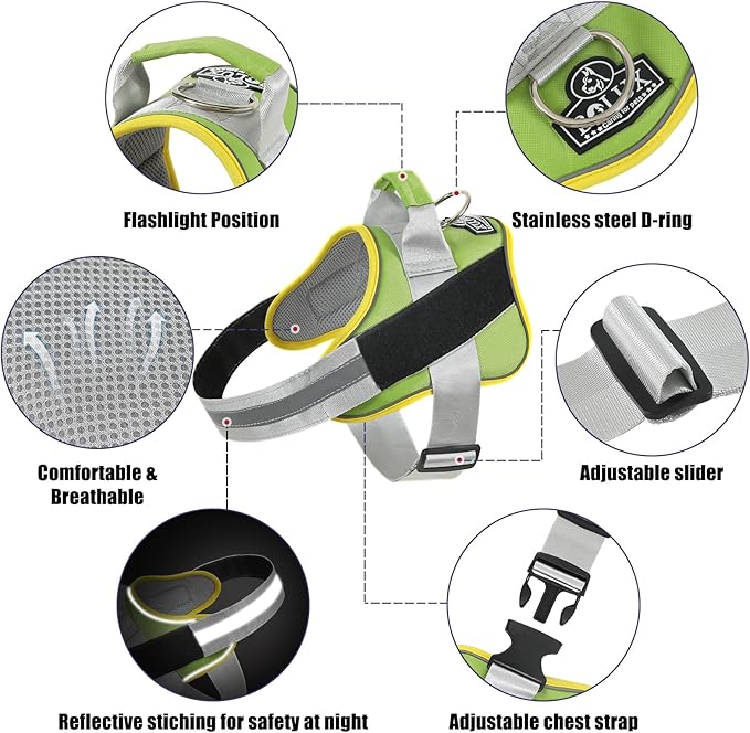 Bolux Dog Harness, No-Pull Reflective Dog Vest, Breathable Adjustable Pet Harness with Handle for Outdoor Walking - No More Pulling, Tugging or Choking (X-Small (Pack of 1), GreenYellow) Bolux