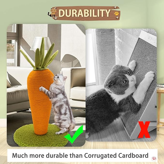 AUSCAT Cat Scratching Post, Cute Carrot Scratching Post, Nature Sisal Cat Scratcher for Indoor Cats and Kittens - PAWPICO