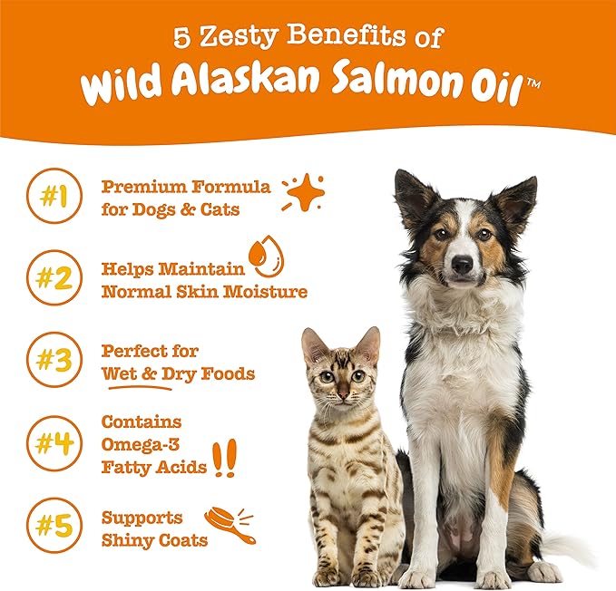 Wild Alaskan Salmon Oil Formula for Dogs & Cats - Omega 3 Skin & Coat Support - Liquid Food Supplement for Pets - Natural EPA + DHA Fatty Acids for Joint Function, Immune & Heart Health 8.5oz ZestyPaws