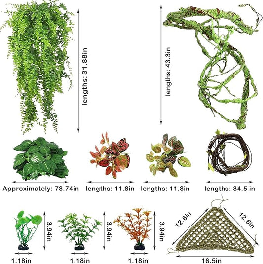 kathson 10 PCS Reptile Vines Plants Flexible Bendable Jungle Climbing Vine Terrarium Plastic Plant Leaves Pet Tank Habitat Decor for Bearded Dragons Lizards Geckos Snakes Frogs and More Reptiles kathson