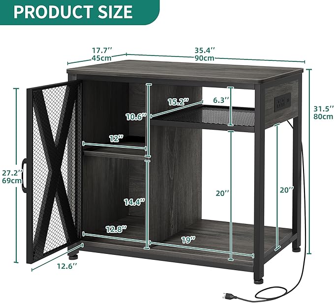 YITAHOME Fish Tank Stand with Power Outlets & LED Light, 40-50 Gallon Metal Aquarium Stand with Cabinet for Fish Tank Accessories Storage for Turtle Tank, Reptile Terrarium, 660LBS Capacity, Grey YITAHOME