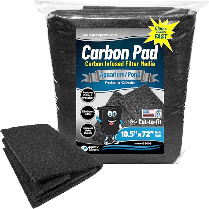 Aquarium Carbon Pad - Cut to Fit Carbon Infused Filter Pad Media for Crystal Clear Fish Tank and Ponds (10.5 Inch Width, 72 Inch Long) AquaticExperts