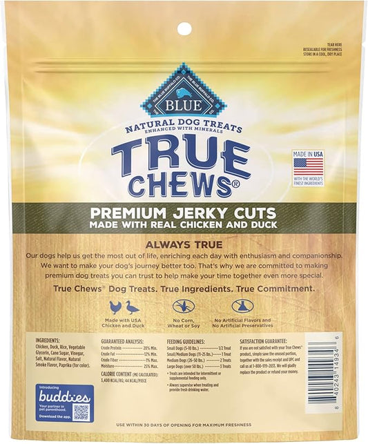 Blue Buffalo True Chews Premium Jerky Cuts Dog Treats, Made in the USA with Natural Ingredients, Duck, 12-oz Bag - PAWPICO
