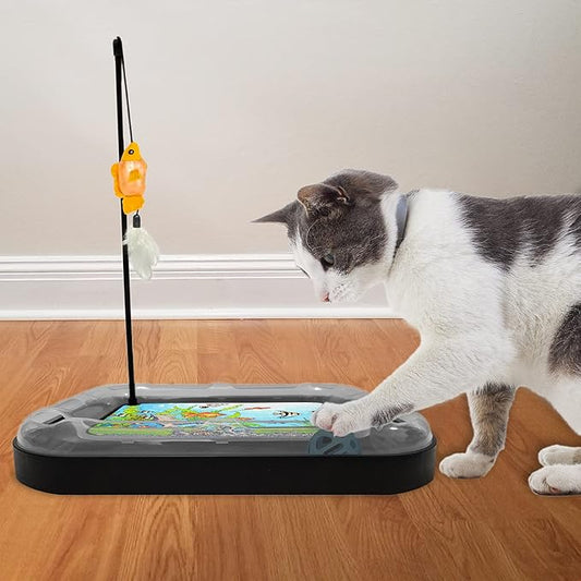 Cat Scratching Toy with Scratcher Board and Fish Aquarium Design, Fun and Exciting Catnip Cat Toy, Floppy Fish Toy with Feathers and Catnip Included - PAWPICO